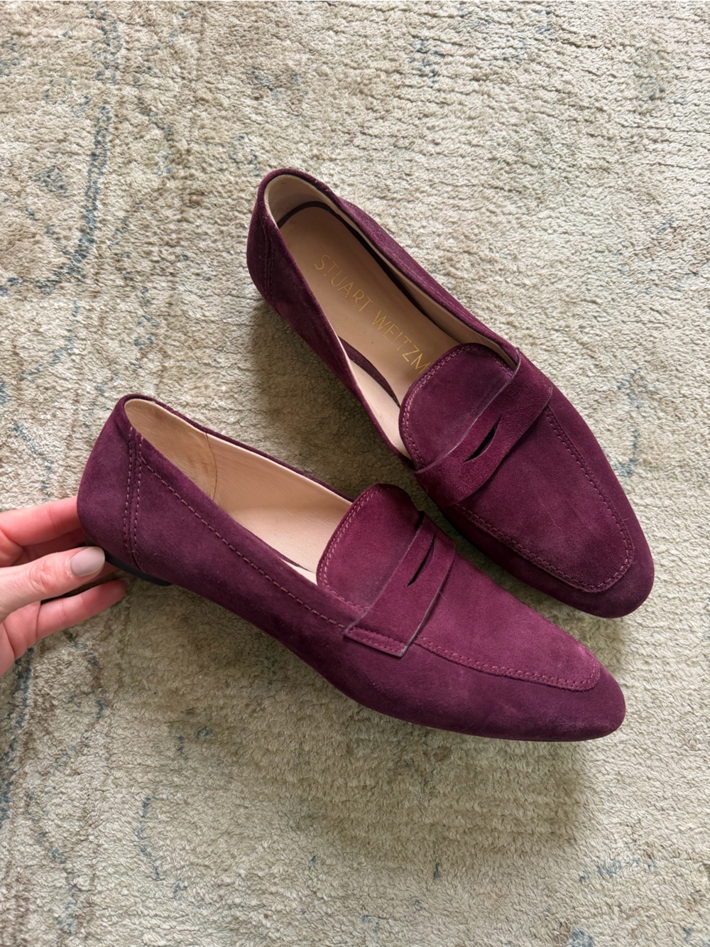 Stuart Weitzman Jet Suede Loafers in Deep Wine Aubergine 8.5